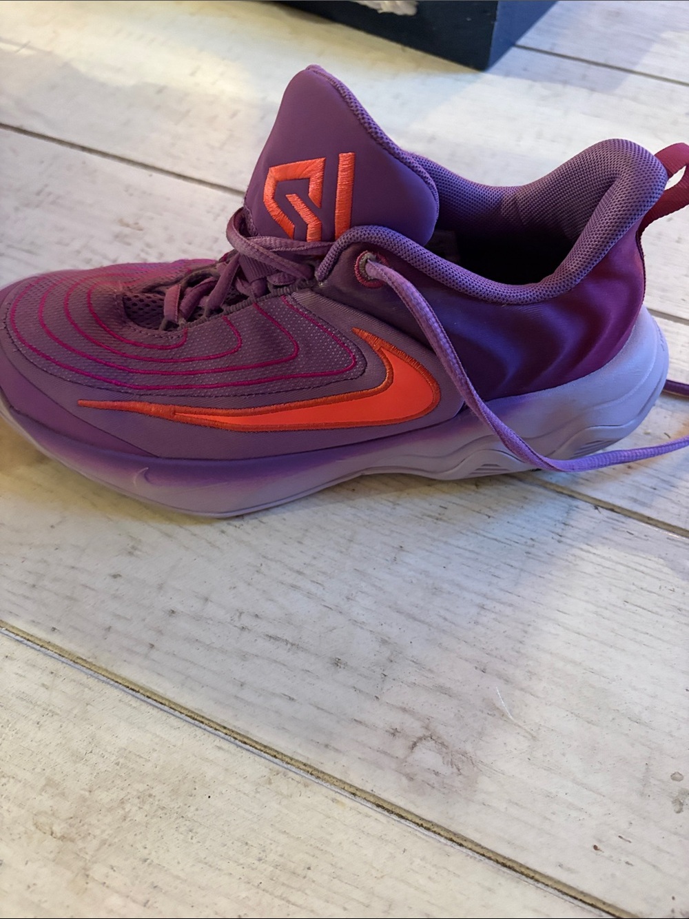 Nike Kids Purple Sneakers with Orange Swoosh